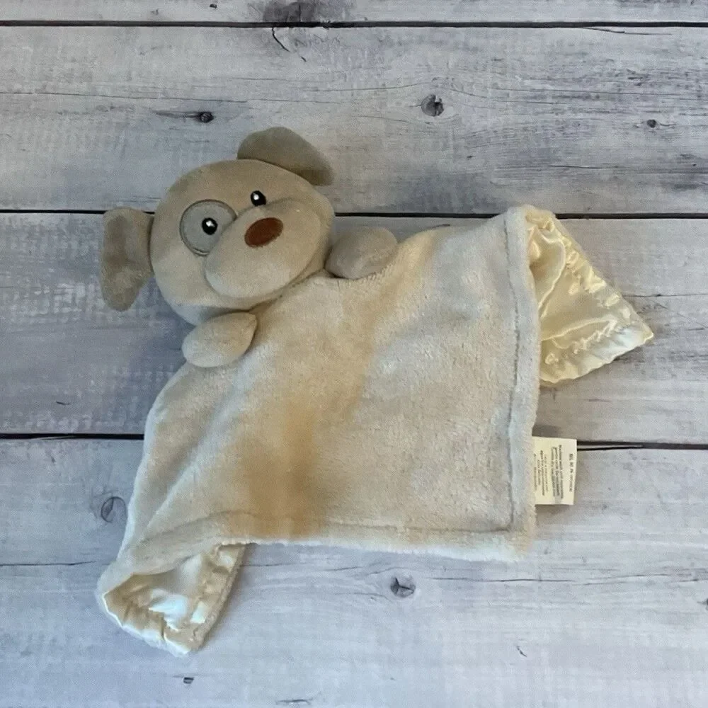 Carter’s Puppy Dog Lovey Tan Beige Plush Stuff Baby Security Blanket Satin Back